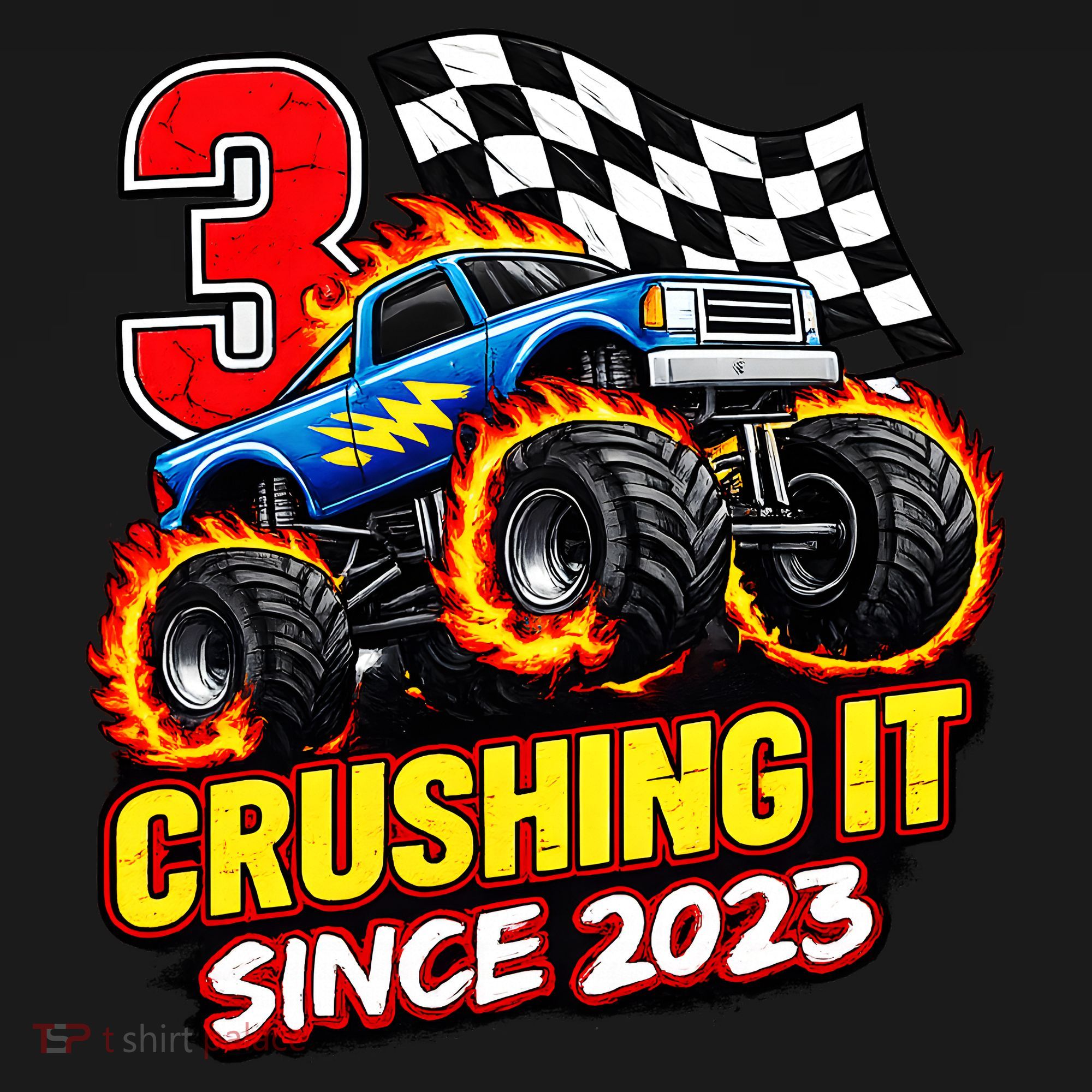 Monster Truck 3 Year Old Boy 3rd Party Birthday Born 2023 Kids Sweatshirt