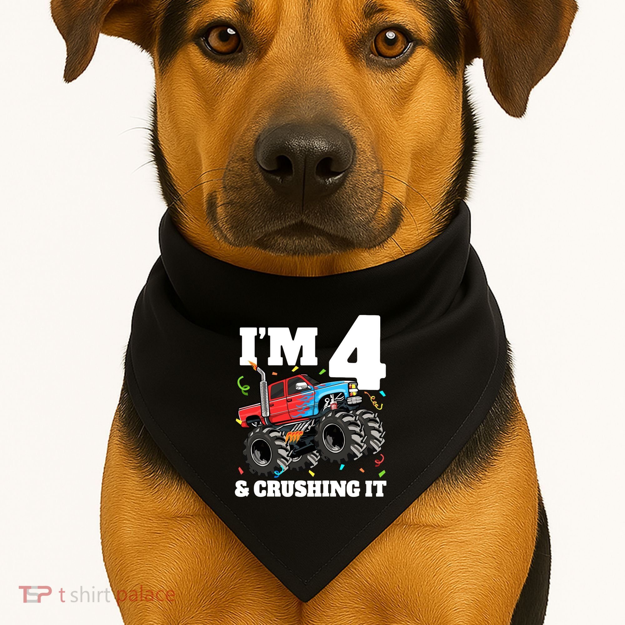 Monster Truck 4th Birthday Boy 4 Four Year Old USA-Made Doggie Bandana