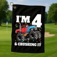 Monster Truck 4th Birthday Boy 4 Four Year Old Golf Towel thumb 1