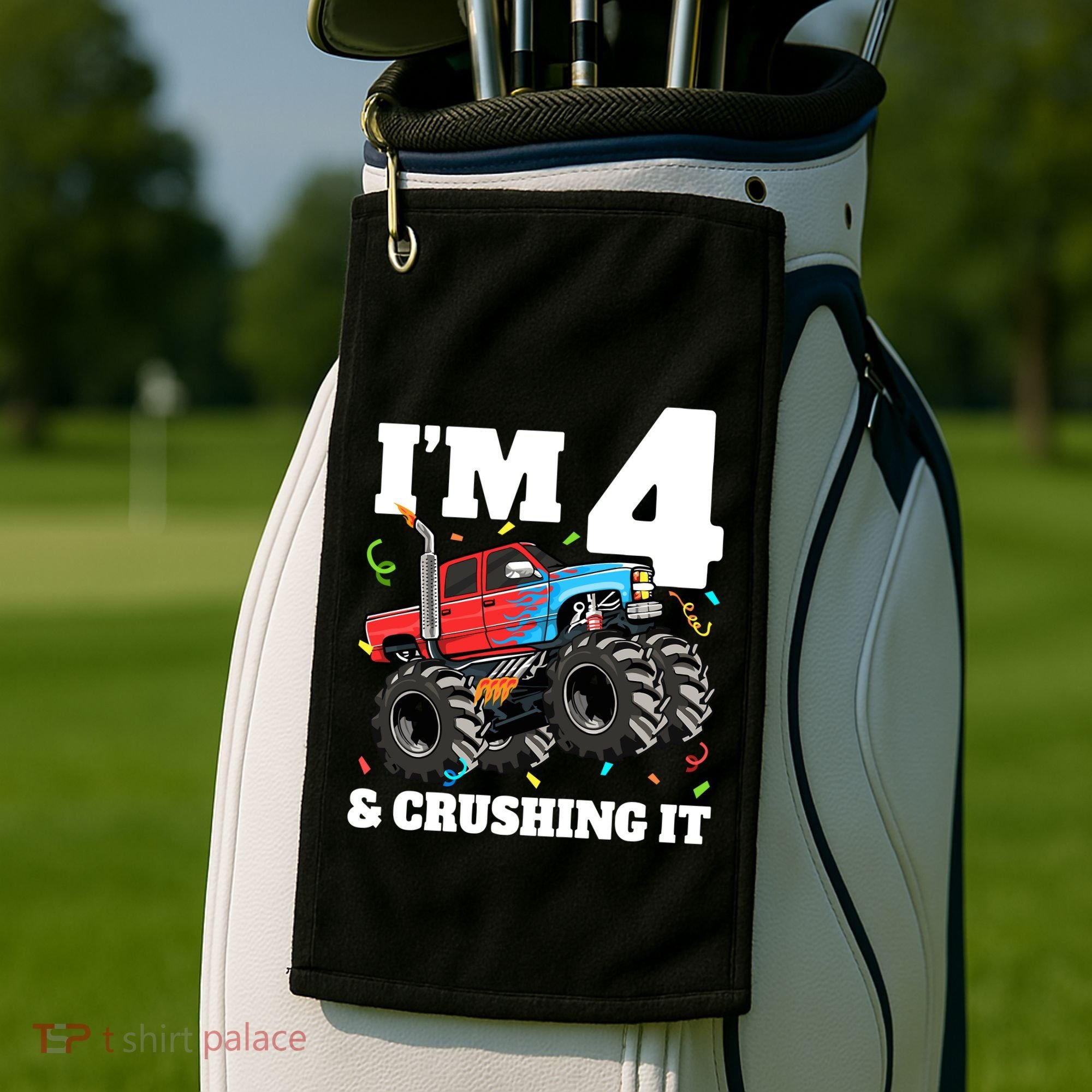 Monster Truck 4th Birthday Boy 4 Four Year Old Golf Towel