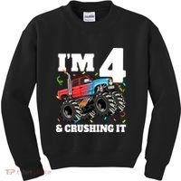 Monster Truck 4th Birthday Boy 4 Four Year Old Kids Sweatshirt thumb 0