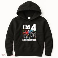 Monster Truck 4th Birthday Boy 4 Four Year Old Kids Hoodie thumb 0