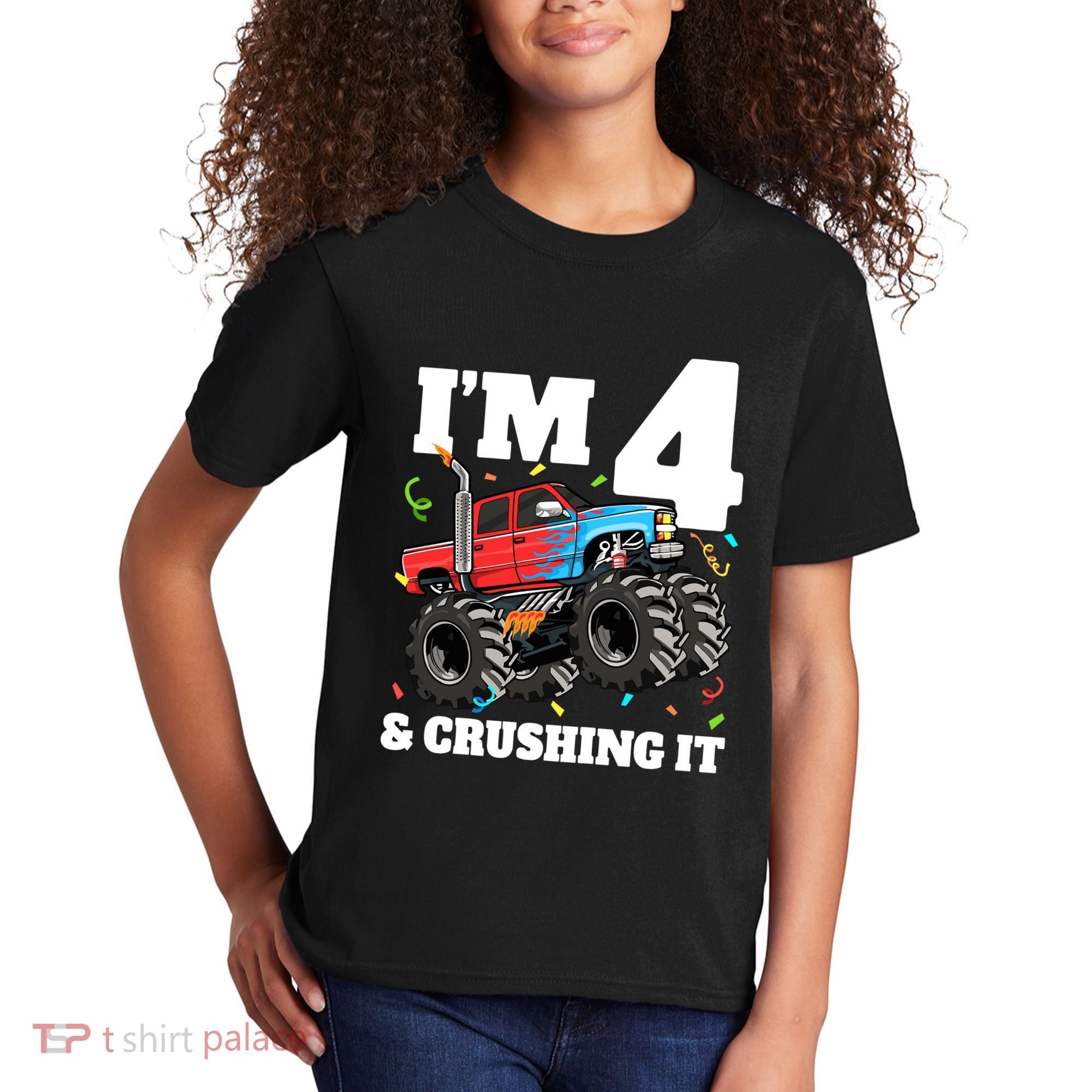 Monster Truck 4th Birthday Boy 4 Four Year Old Kids T-Shirt