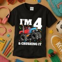 Monster Truck 4th Birthday Boy 4 Four Year Old Kids T-Shirt thumb 3