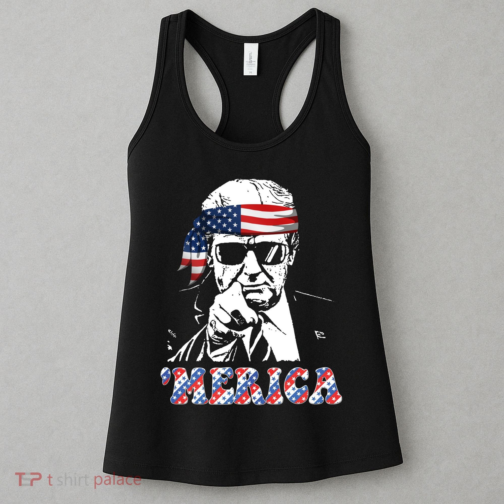 Merica Trump 4th Of July American Flag Festive Women's Tank Top