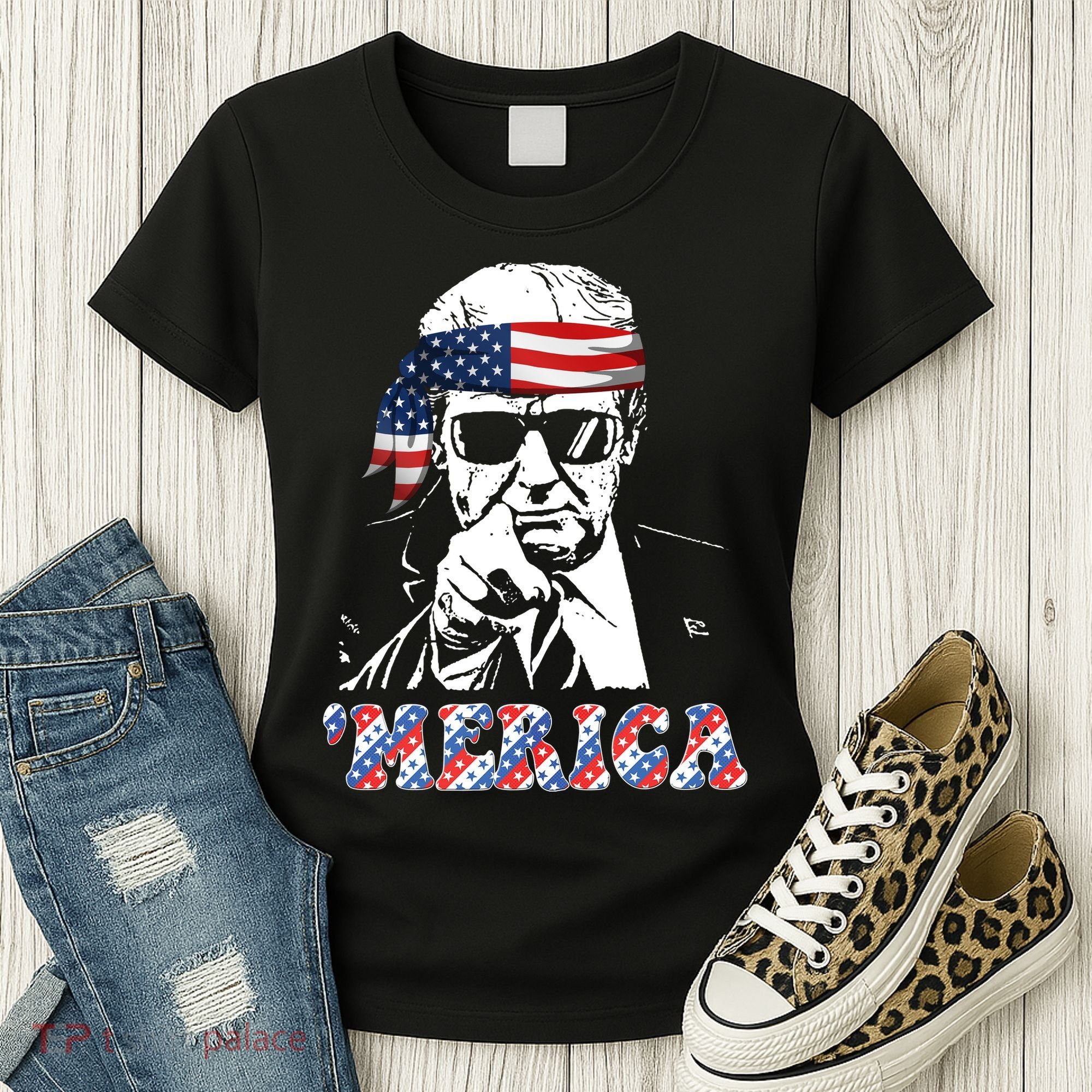 Merica Trump 4th Of July American Flag Festive Women's T-Shirt