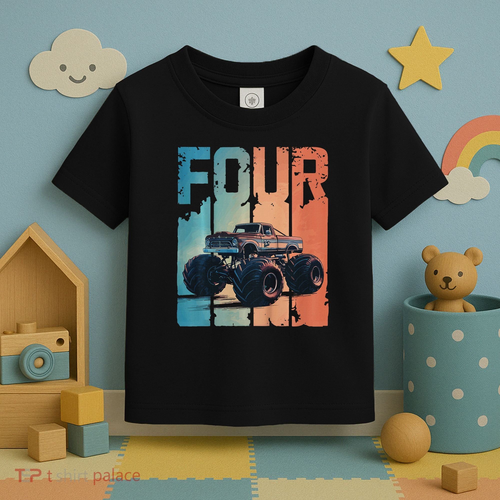 Monster Truck 4th Birthday Toddler T-Shirt