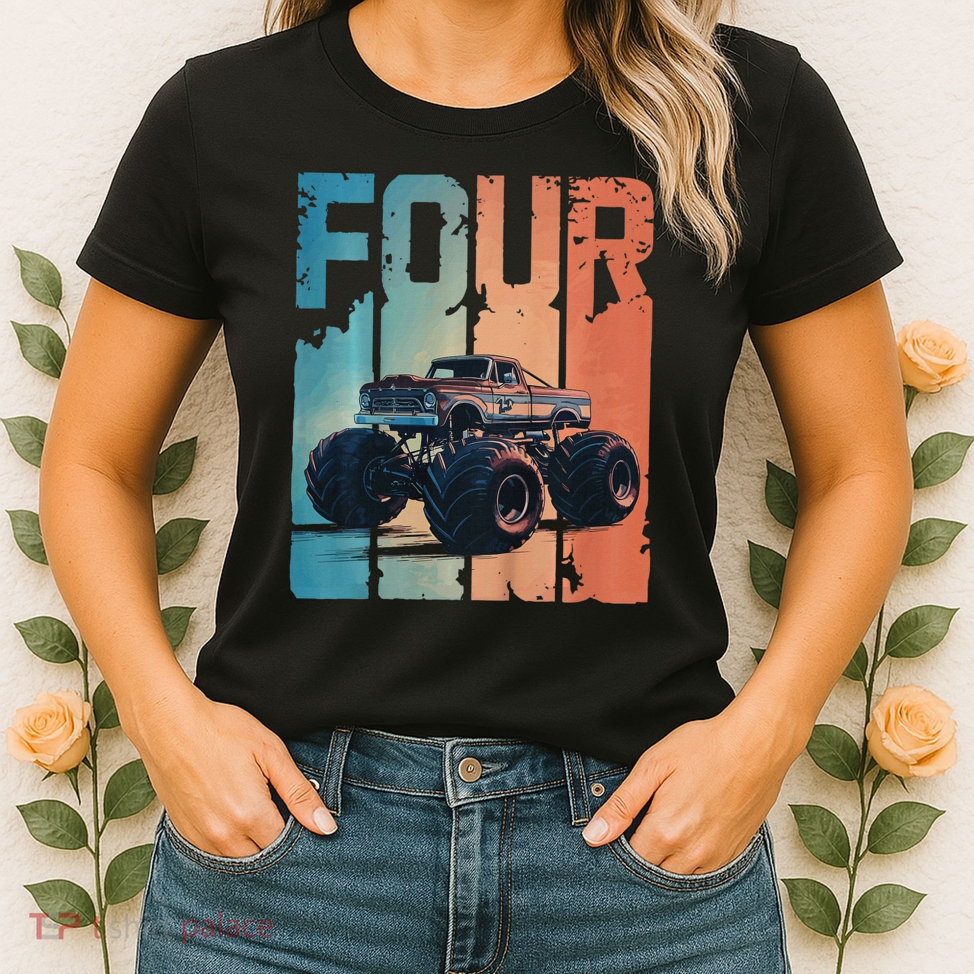 Monster Truck 4th Birthday Women's T-Shirt