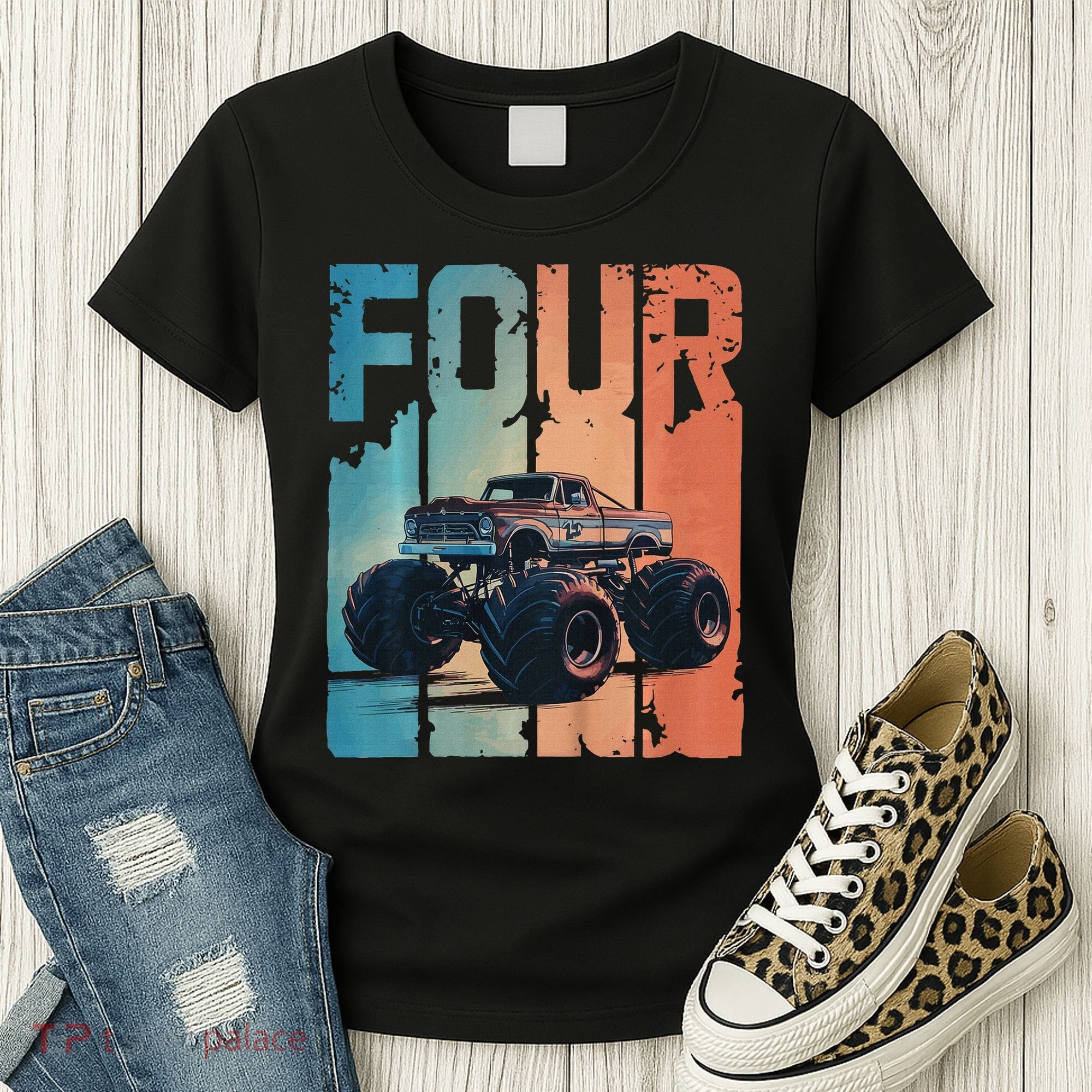 Monster Truck 4th Birthday Women's T-Shirt