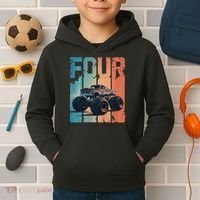 Monster Truck 4th Birthday Kids Hoodie thumb 2