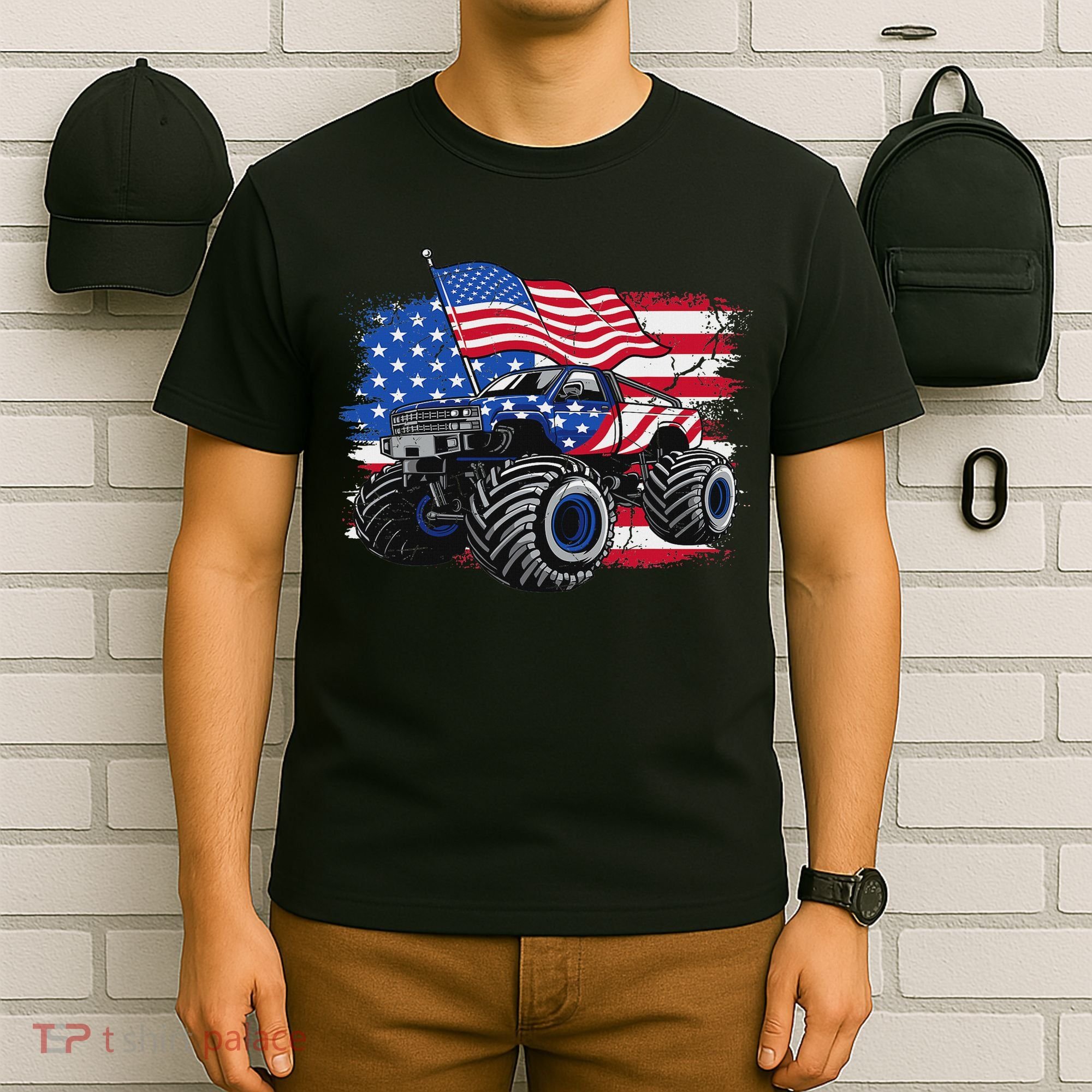 Monster Truck 4th Of July American Flag Usa T-Shirt