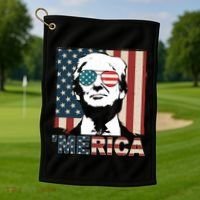 Merica Trump 4th Of July American Flag Republican Golf Towel thumb 1