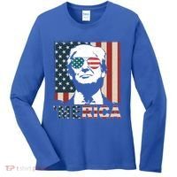 Merica Trump 4th Of July American Flag Republican Women's Long Sleeve Shirt thumb 0
