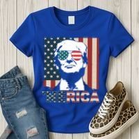 Merica Trump 4th Of July American Flag Republican Women's T-Shirt thumb 3