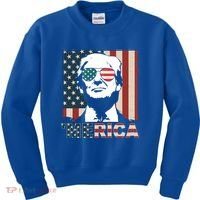 Merica Trump 4th Of July American Flag Republican Kids Sweatshirt thumb 0