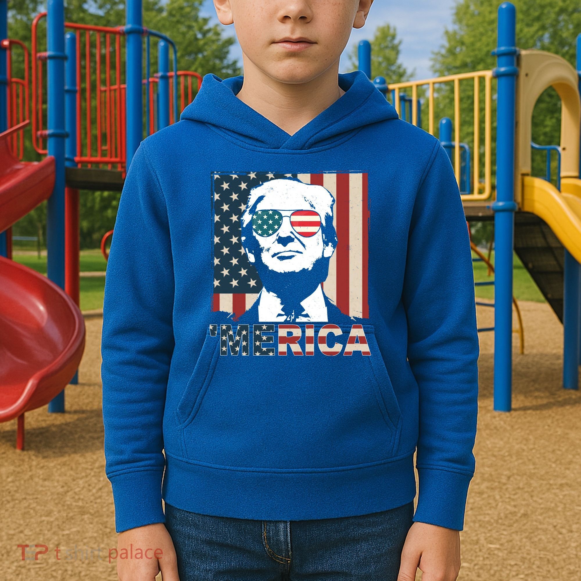 Merica Trump 4th Of July American Flag Republican Kids Hoodie