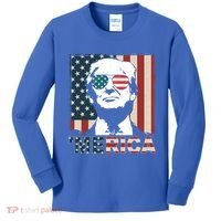 Merica Trump 4th Of July American Flag Republican Kids Long Sleeve Shirt thumb 0