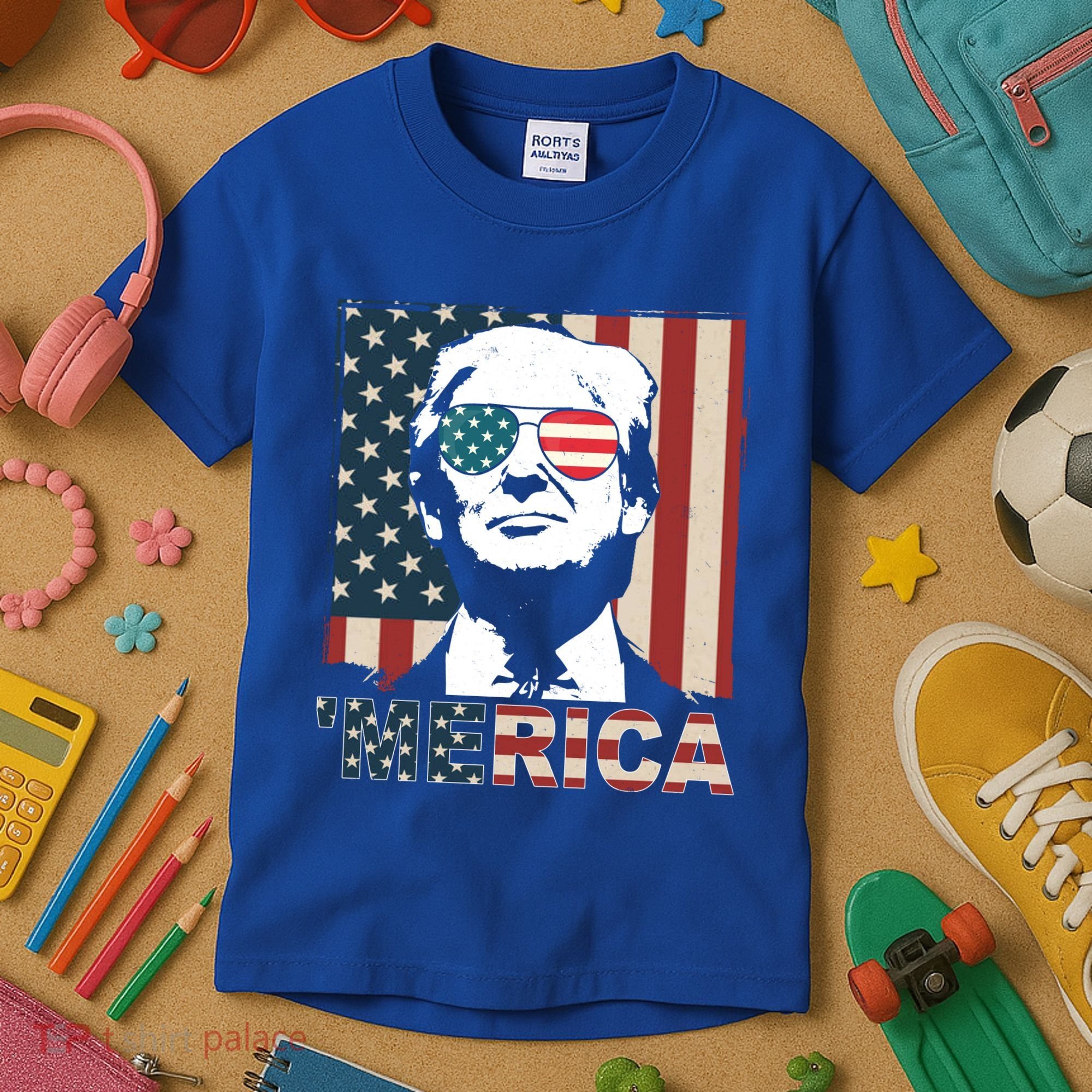Merica Trump 4th Of July American Flag Republican Kids T-Shirt