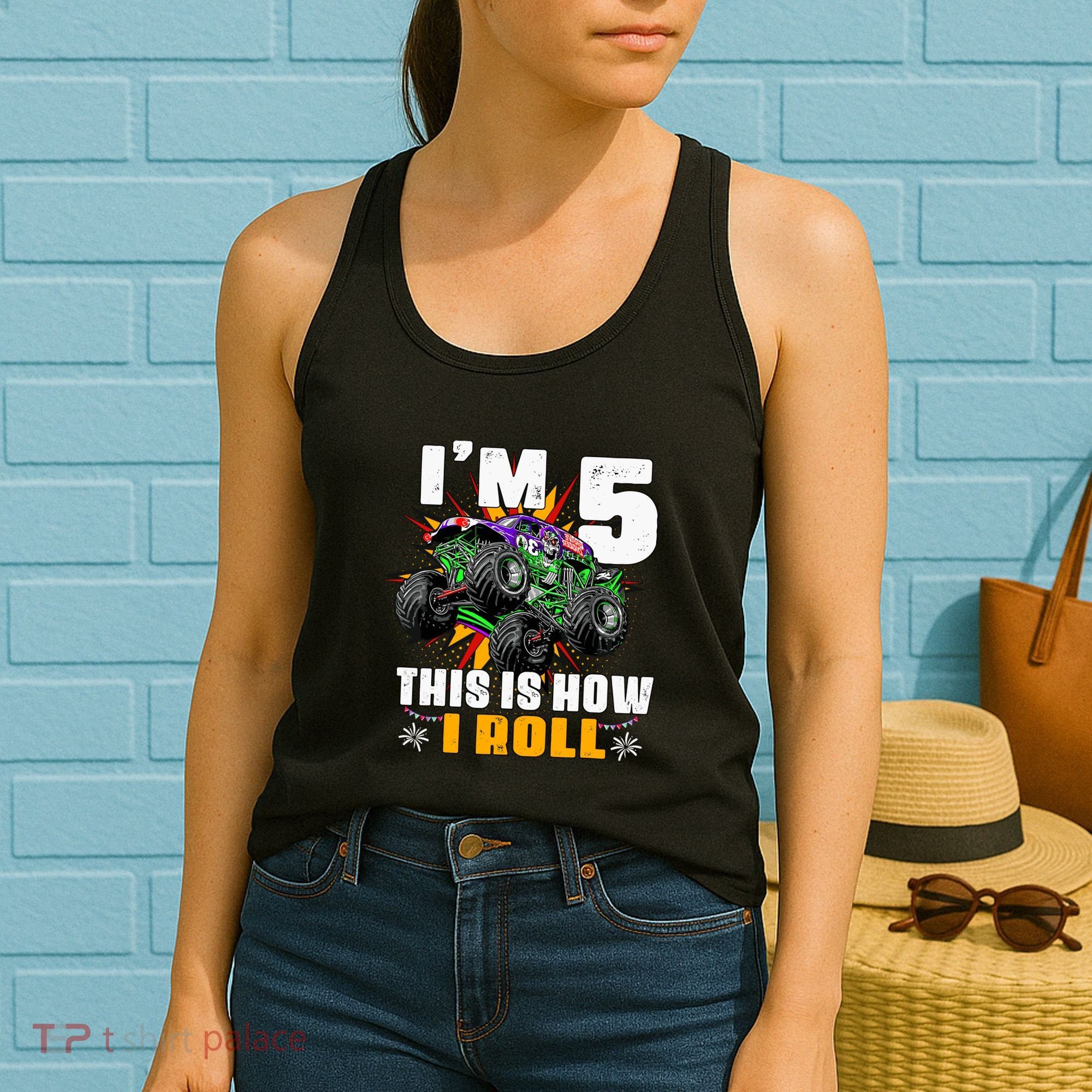 Monster Trucks 5th Birthday Party Five Years Women's Tank Top