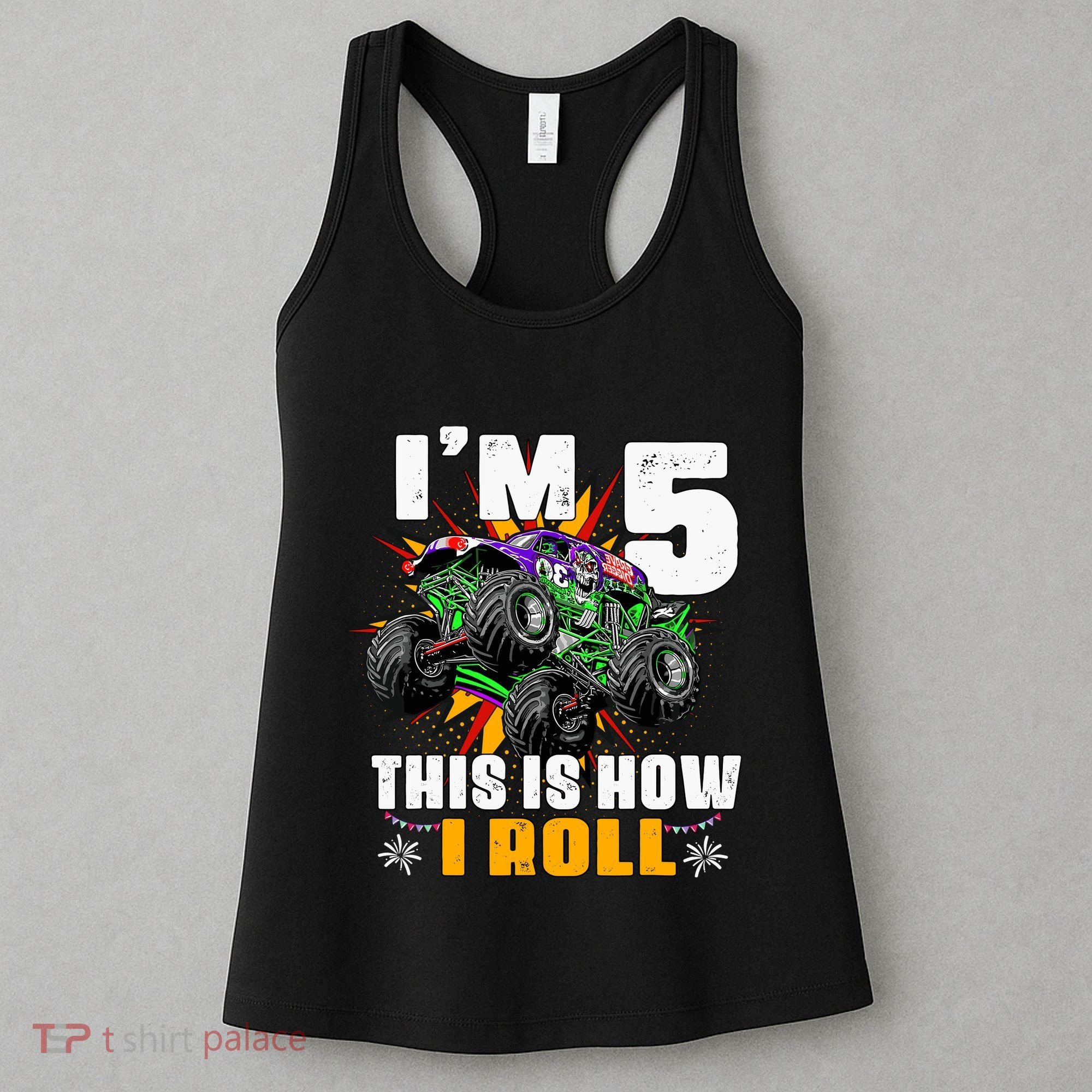 Monster Trucks 5th Birthday Party Five Years Women's Tank Top