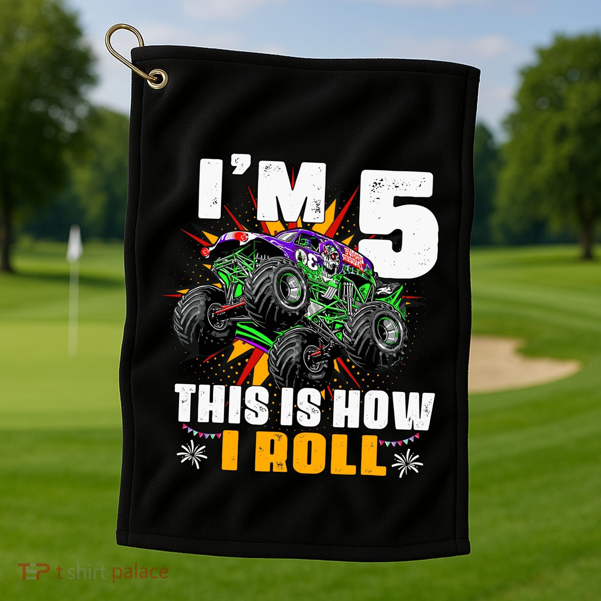 Monster Trucks 5th Birthday Party Five Years Golf Towel