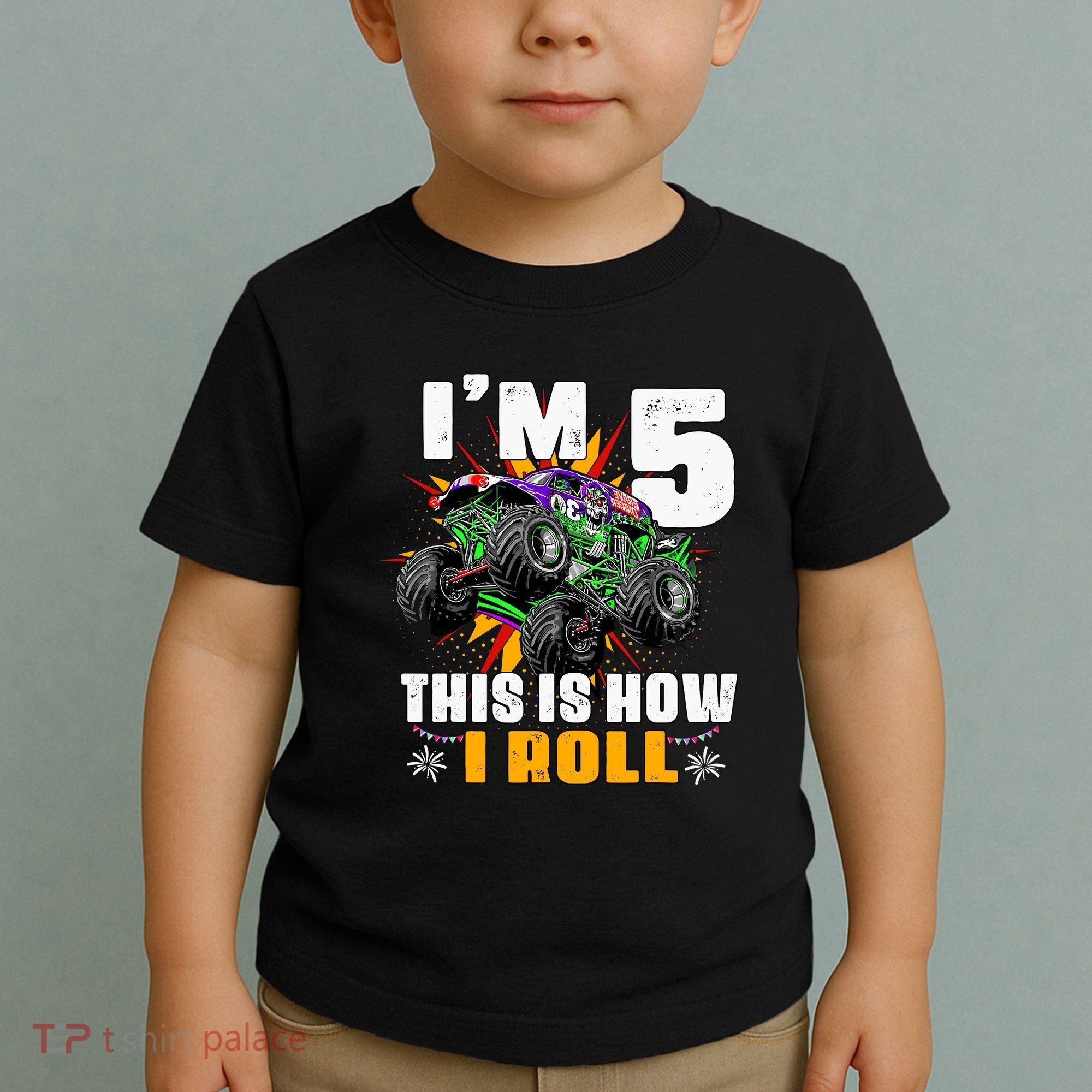 Monster Trucks 5th Birthday Party Five Years Toddler T-Shirt