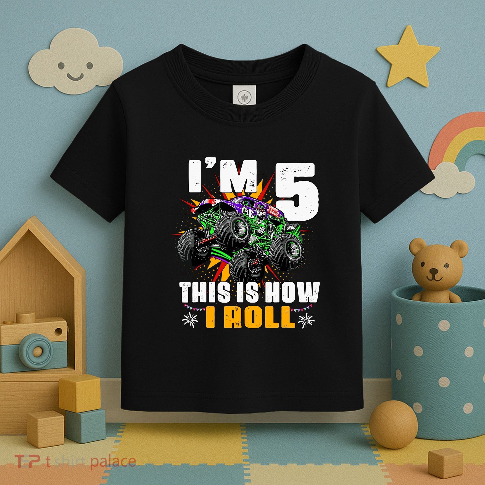 Monster Trucks 5th Birthday Party Five Years Toddler T-Shirt