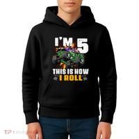 Monster Trucks 5th Birthday Party Five Years Kids Hoodie thumb 4