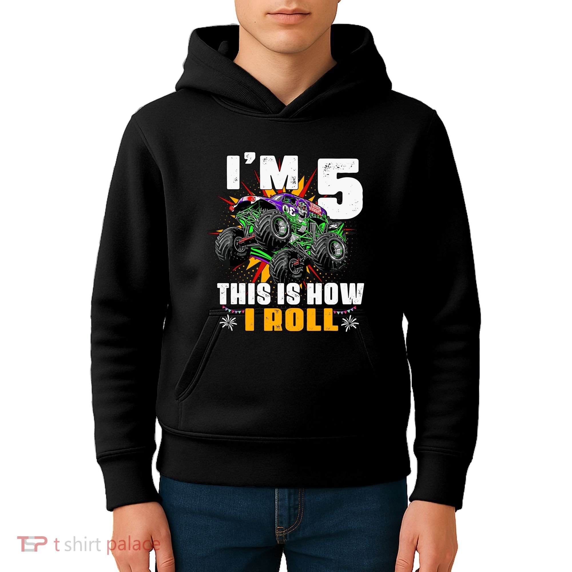 Monster Trucks 5th Birthday Party Five Years Kids Hoodie