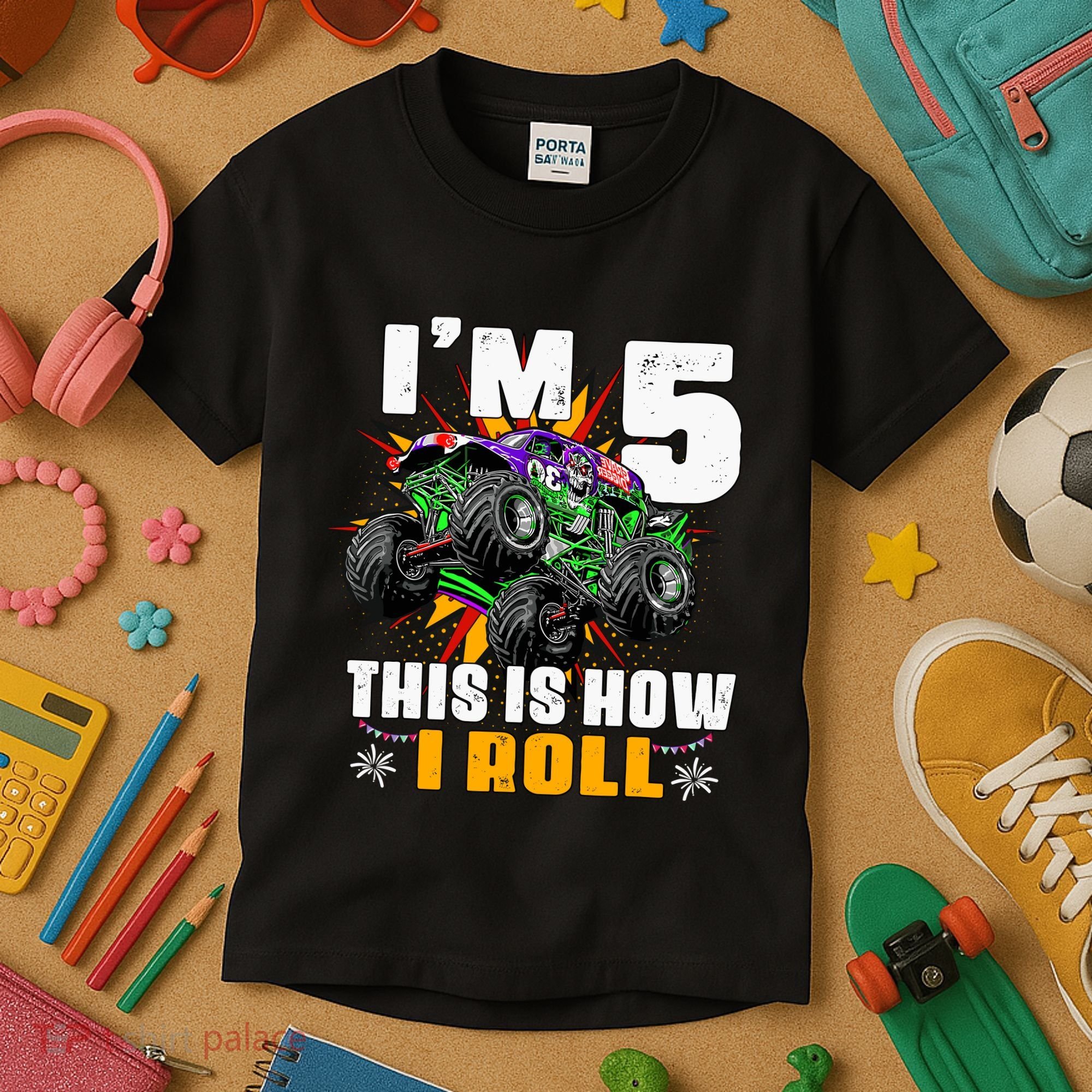 Monster Trucks 5th Birthday Party Five Years Kids T-Shirt
