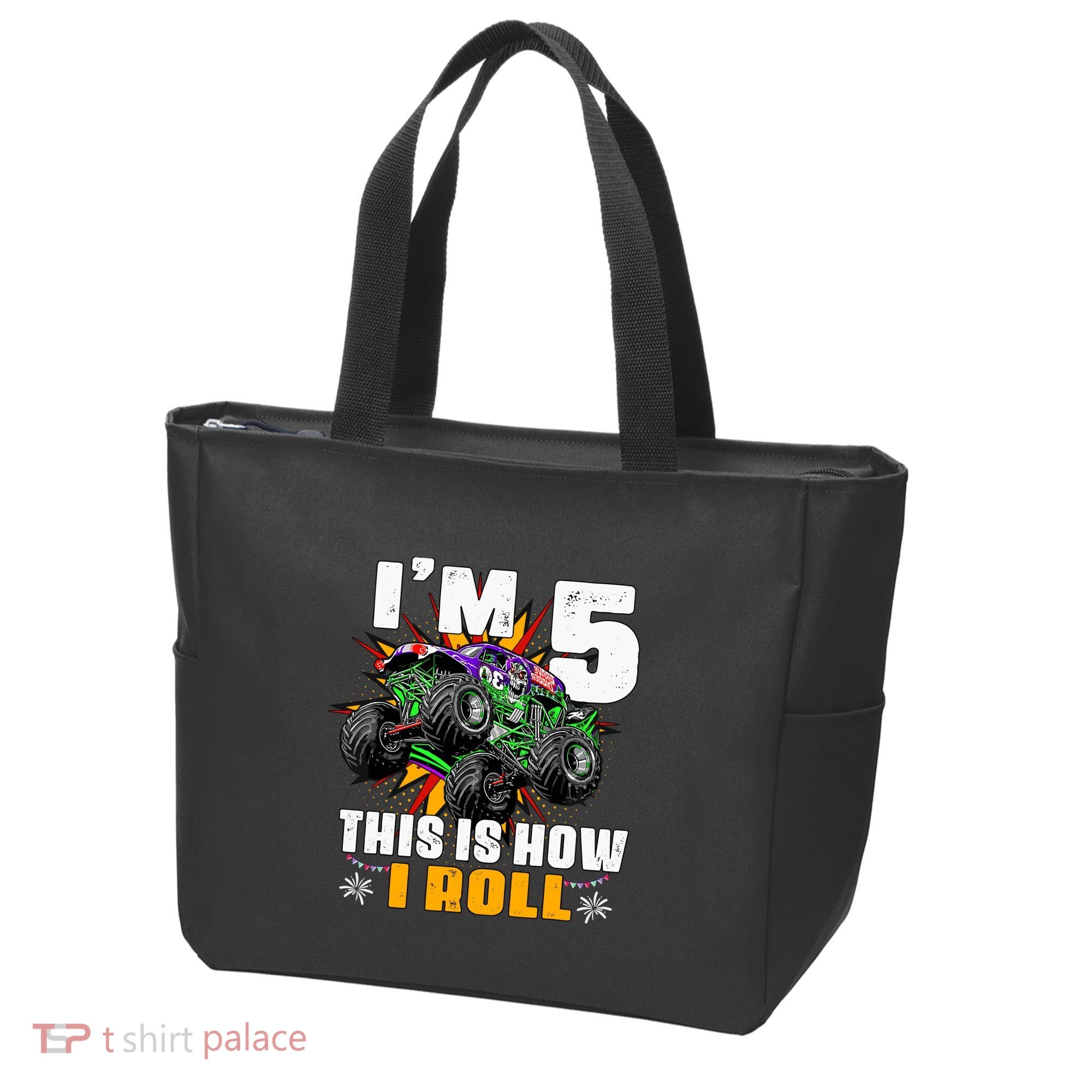 Monster Trucks 5th Birthday Party Five Years Tote Bag