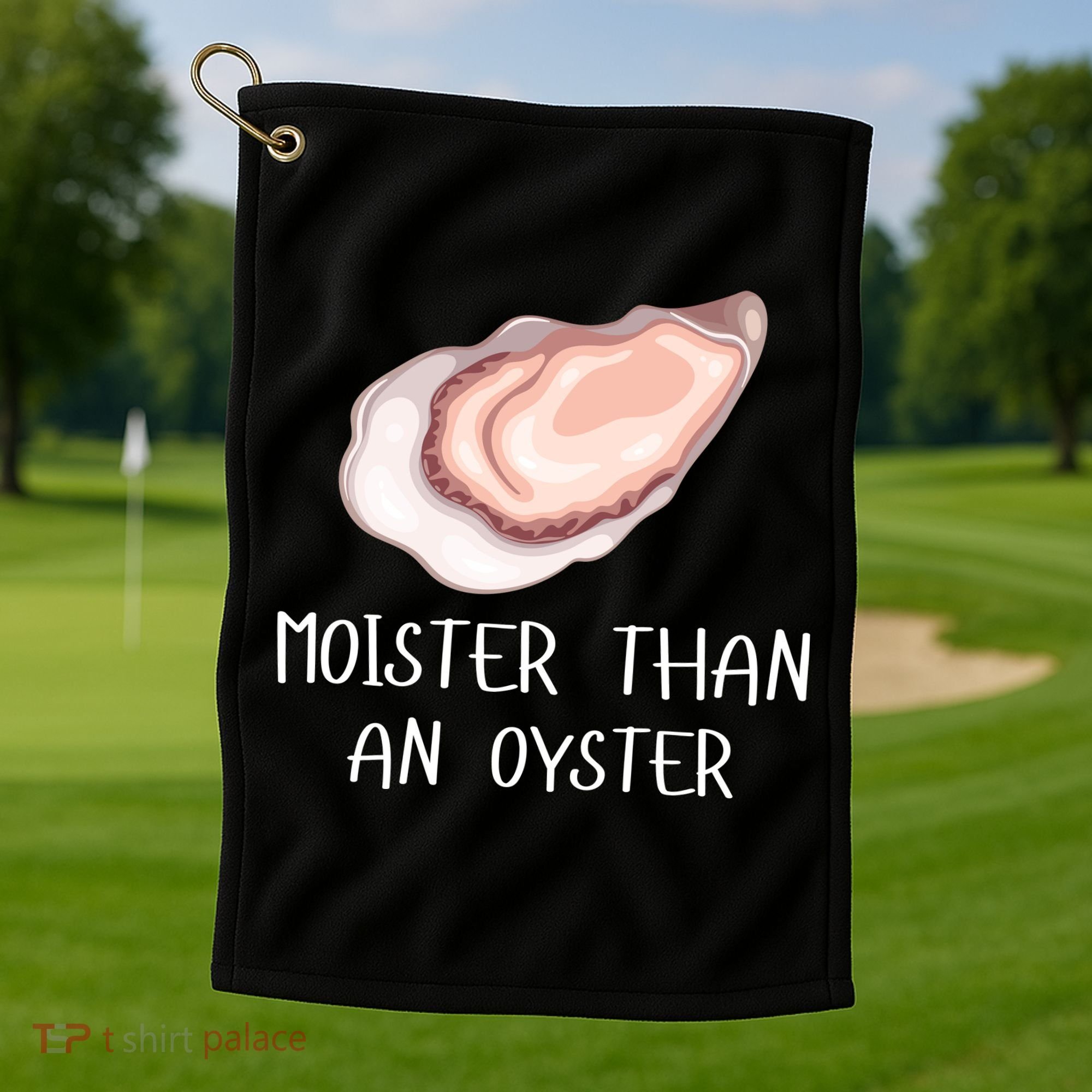Moister Than An Oyster Shucking Funny Shellfish Shucker Golf Towel