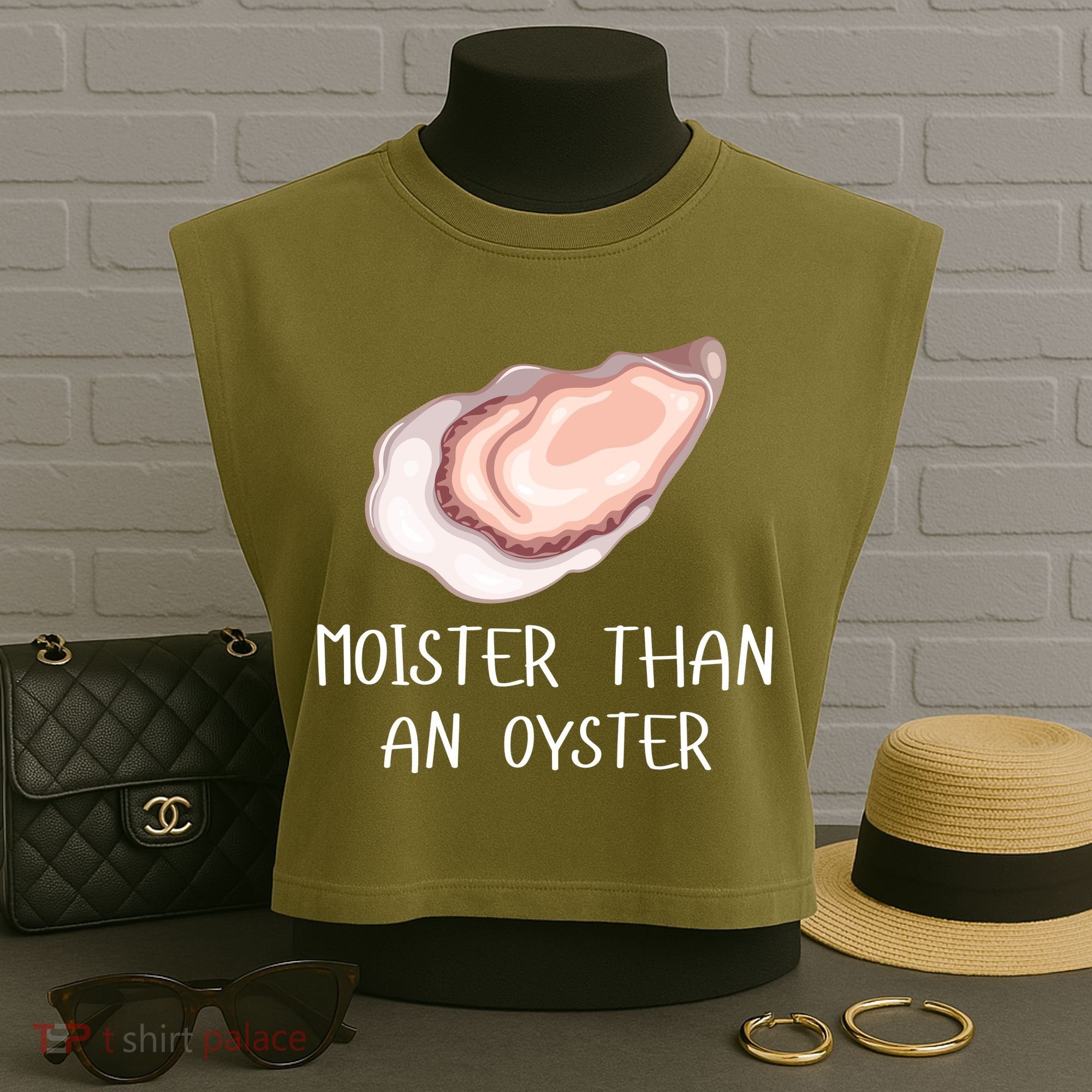 Moister Than An Oyster Shucking Funny Shellfish Shucker Garment-Dyed Women's Muscle Tee