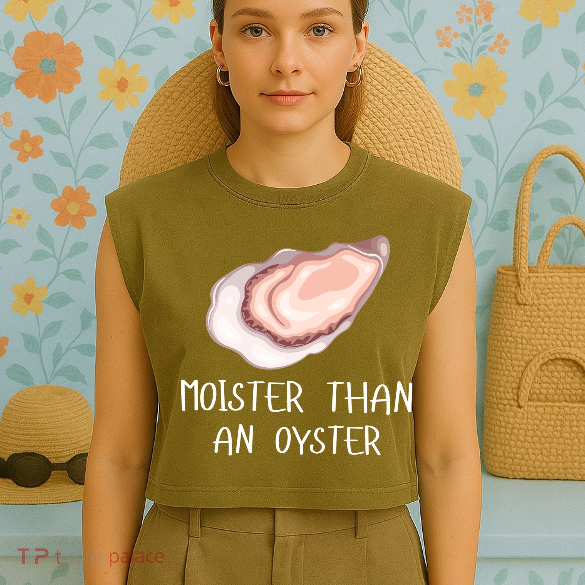 Moister Than An Oyster Shucking Funny Shellfish Shucker Garment-Dyed Women's Muscle Tee