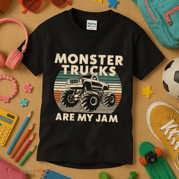 Monster Trucks Are My Jam Kids T-Shirt