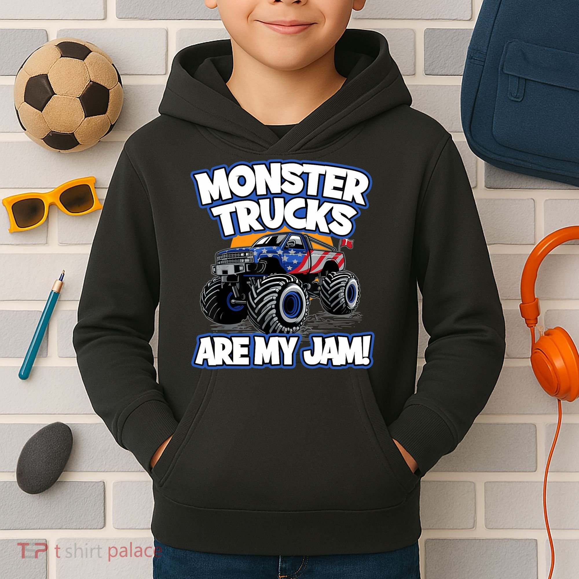 Monster Trucks Are My Jam Boy's Monster Truck Kids Hoodie
