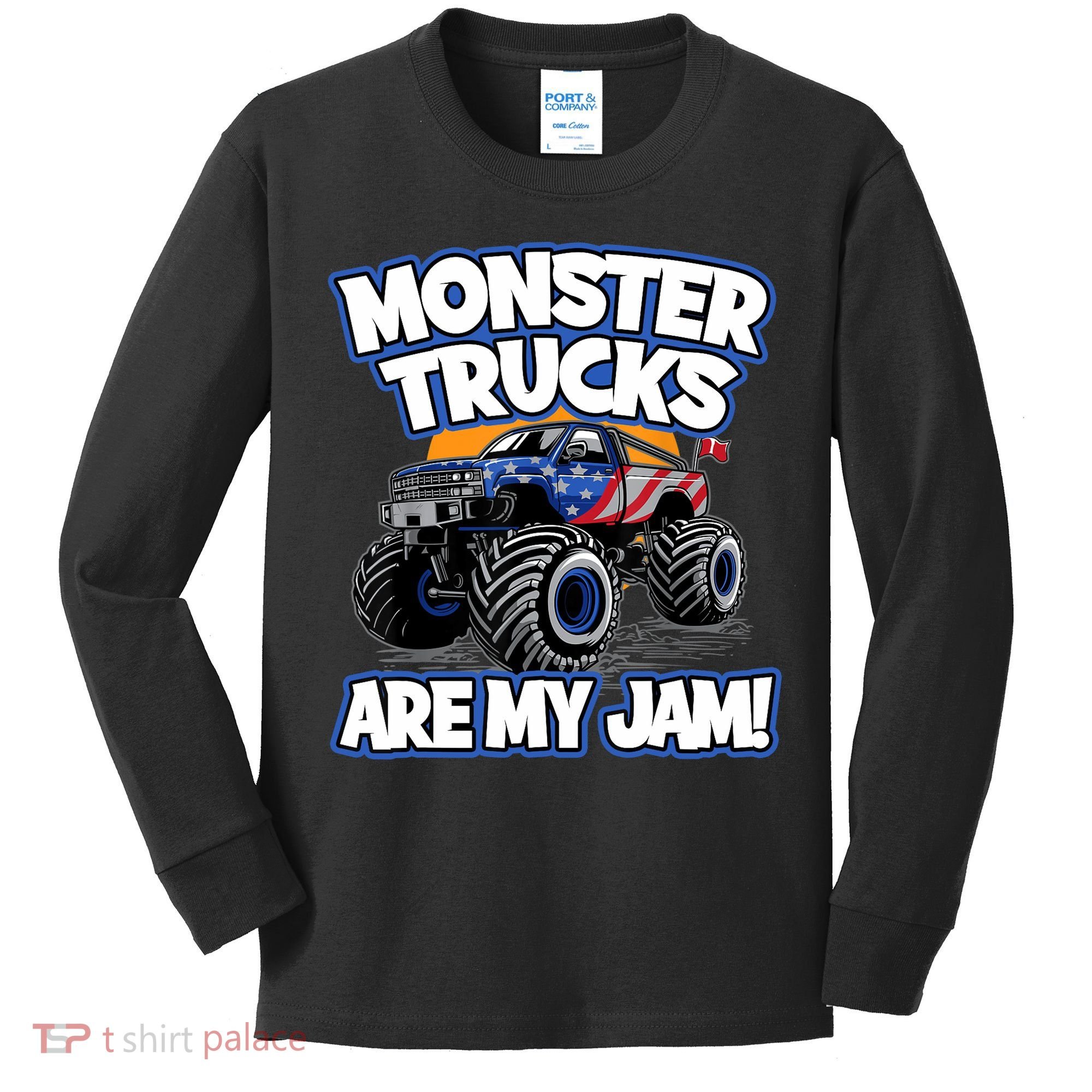 Monster Trucks Are My Jam Boy's Monster Truck Kids Long Sleeve Shirt