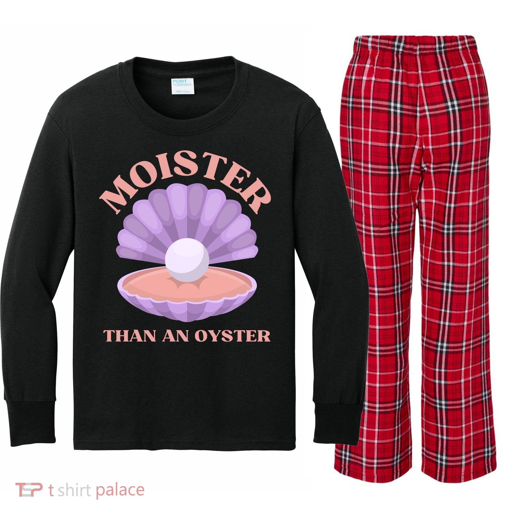 Moister Than An Oyster Shucking Funny Shellfish Shucker Kids Long Sleeve Plaid Pajama Set