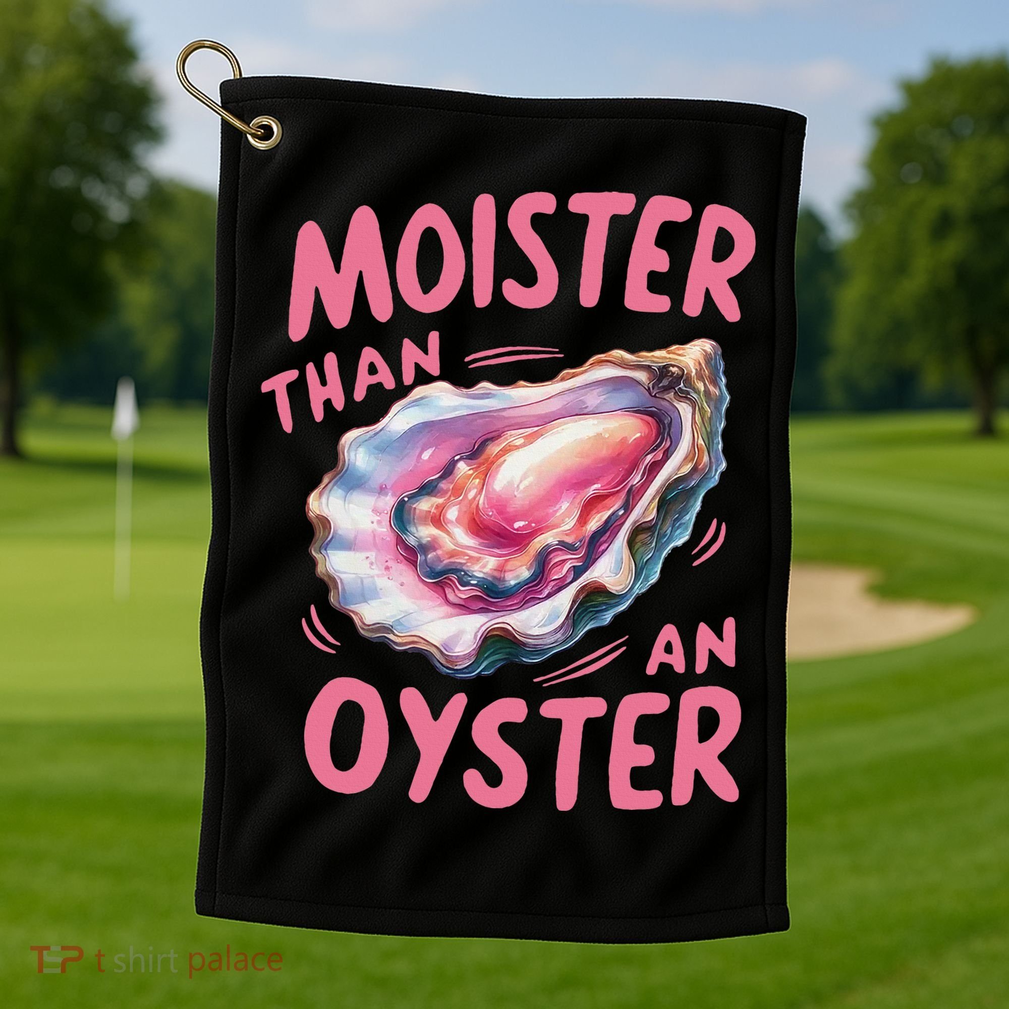 Moister Than An Oyster Inappropriate Shellfish Funny Raunchy Golf Towel