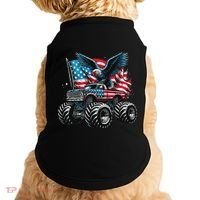 Monster Truck Bald Eagle 4th Of July American Flag Doggie Tank thumb 0