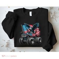 Monster Truck Bald Eagle 4th Of July American Flag Sweatshirt thumb 2