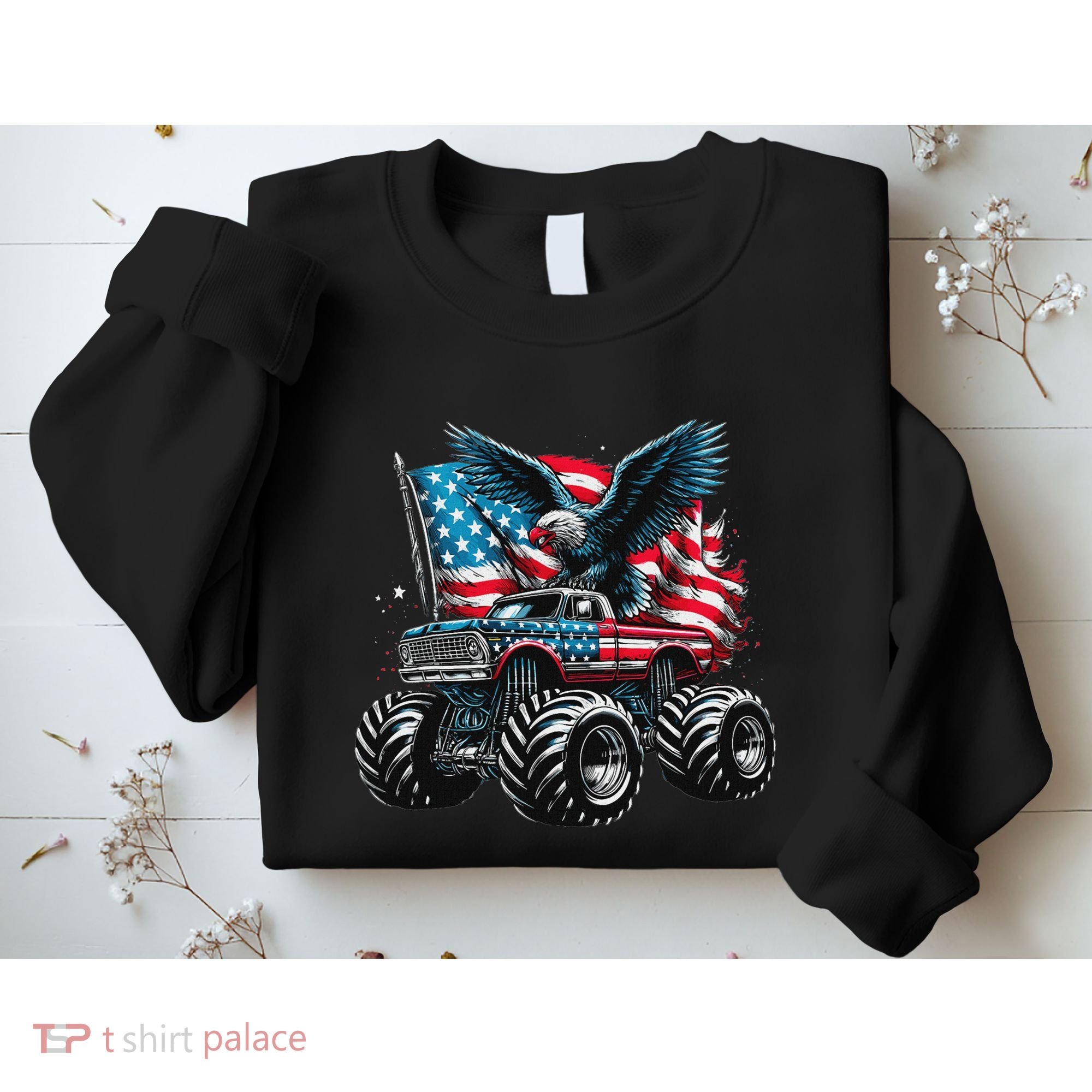 Monster Truck Bald Eagle 4th Of July American Flag Sweatshirt