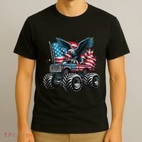 Monster Truck Bald Eagle 4th Of July American Flag T-Shirt thumb 3