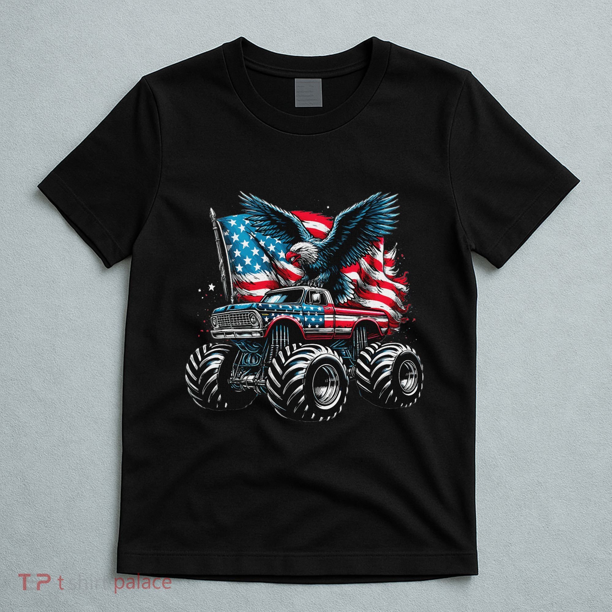 Monster Truck Bald Eagle 4th Of July American Flag T-Shirt
