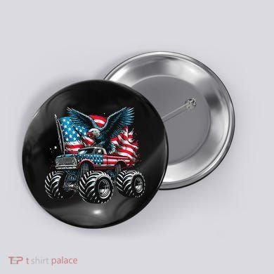 Monster Truck Bald Eagle 4th Of July American Flag Button