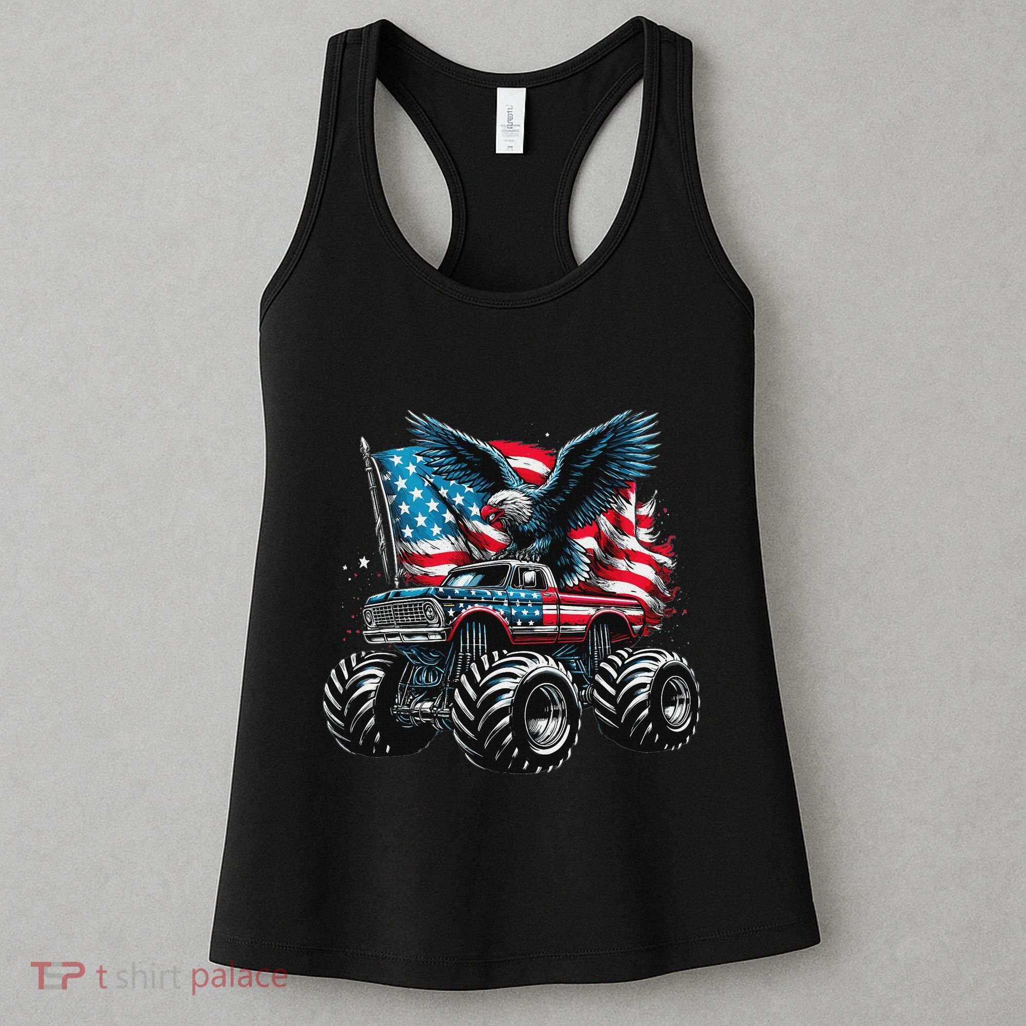 Monster Truck Bald Eagle 4th Of July American Flag Women's Tank Top