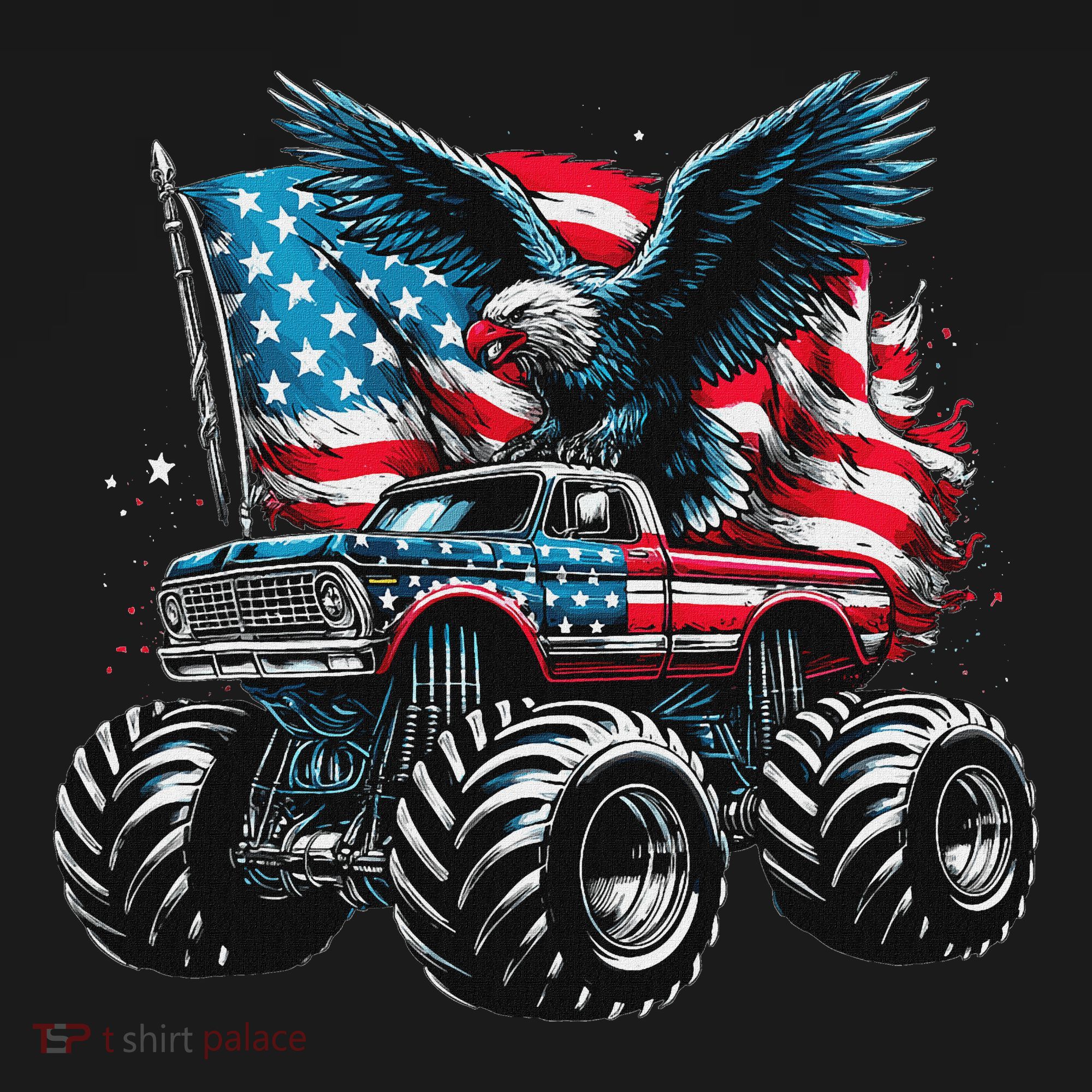 Monster Truck Bald Eagle 4th Of July American Flag Women's Tank Top