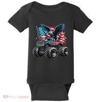 Monster Truck Bald Eagle 4th Of July American Flag Baby Bodysuit thumb 0