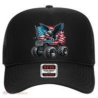 Monster Truck Bald Eagle 4th Of July American Flag Hat thumb 0