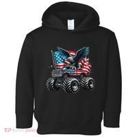 Monster Truck Bald Eagle 4th Of July American Flag Toddler Hoodie thumb 0